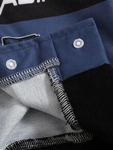 SHEIN Baby Boys' Motorcycle Jacket, Colorblock Letter Print Stand Collar Moto Jacket, Suitable For Autumn/Winter Outings - Blue - View 6