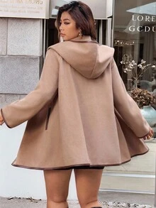 Vionelle Jaket Kasual Berkerudung Ukuran Besar dengan Kantong, Musim Gugur/Musim Dingin - Khaki - View 2