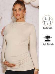 Loomaby 孕妇T恤、性别暴露连衣裙、孕妇装、迎婴派对连衣裙 - 卡其色 - 查看 1