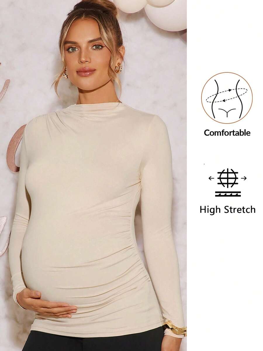 Loomaby 孕妇T恤、性别暴露连衣裙、孕妇装、迎婴派对连衣裙 - 卡其色 - 查看 1