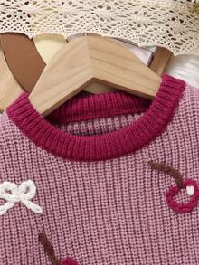 SHEIN Vintaside Kids 1 件米色休闲套头毛衣，蜜蜂图案，适合幼儿，长袖 - 粉色 - 查看 4