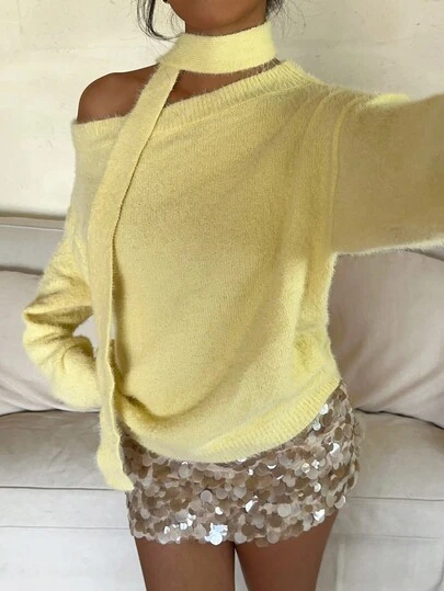 Aloruh 여성용 단색 비스듬한 숄더 드롭 숄더 긴팔 캐주얼 스웨터, 가을/겨울 여성용 가을 여성용 가을 여성용 가을 가을 여성용 가을 겨울 여성용 겨울 여성용 겨울 겨울 여성용 겨울 겨울 여성용 겨울 재킷 여성 개학 개학 개학 개학 여성 홈커밍 스쿨 크림 옐로우 원 숄더 섹시 스웨터 리본, 우아하고 로맨틱한 데이트, 올 매치 가을, 여성용 아늑한 가을과 겨울