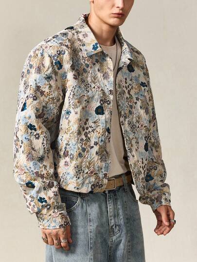 Street Life Men's Floral Print Button Front Casual Long Sleeve Jacket And Coat