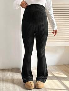 SHEIN Fall Clothes,Autumn Clothes,Maternity Autumn/Winter Clothes Maternity  Maternity Casual Solid Color Warm Adjustable Waist Flare Pants, Autumn Maternity Leggings Pregnancy Pants Pregnancy Clothes Flared Leggings Knit Pants
