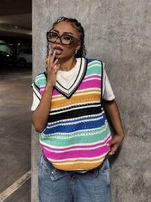 StreetHx Áo len dệt kim không tay hở cổ màu sắc phong cách đường phố dành cho nữ, thường ngày cho mùa thu/đông - Nhiều màu - Xem 5