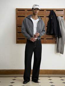 TOKVUE 男士休闲拉链连帽衫，街头风，秋季款 - 深灰色 - 查看 4