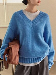 Dazy-Less Women's Casual Solid Color Drop Shoulder Loose Knit Sweater, Autumn/Winter