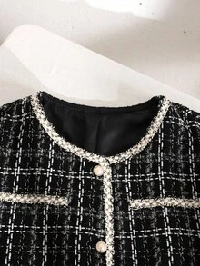 SHEIN Teen Girl Elegant Round Neck Long Sleeve Commuter Wool Blend Coat Autumn Winter Clothes For Girl