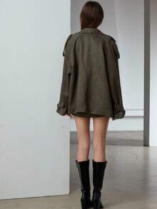 Aveloria Modichic 2 Stücke Set: Jacke mit Wildleder-Kragen und einfarbiger Mini-Rock für Damen