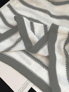 GlowEve CURVE 大码女式条纹 Polo 领短袖宽松休闲针织上衣，秋季 - 灰色 - 查看 6