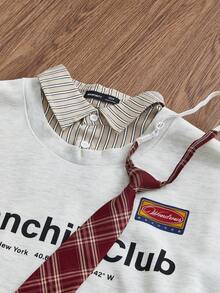 EASEVO Plus Size Men's Casual Long Sleeve Pullover Sweatshirt With Printed Tie Front Design, Fall, Winter - Light Grey - View 5