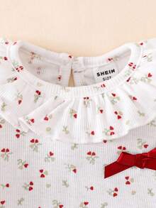 SHEIN Neugeborenen Soft & Komfortabel Rundhals Schleife Dekor Langarm Oberteil und Hose Set, Herbst/Winter