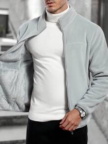 Manfinity CasualCool 男士休闲抓绒外套，浅灰色，适合通勤、秋冬季穿着。 - 薄荷綠 - 查看 6