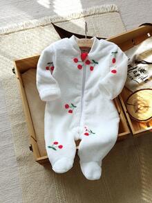 Vintaside Kids 新生儿简约时尚可爱樱桃印花长袖连体睡衣 - 白色 - 查看 3