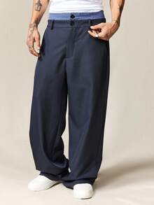 ROMWE MEN Men Prep Waist Patchwork Plaid Pocket Wide Leg Loose Casual Pants, Fall - Multicolor - View 5