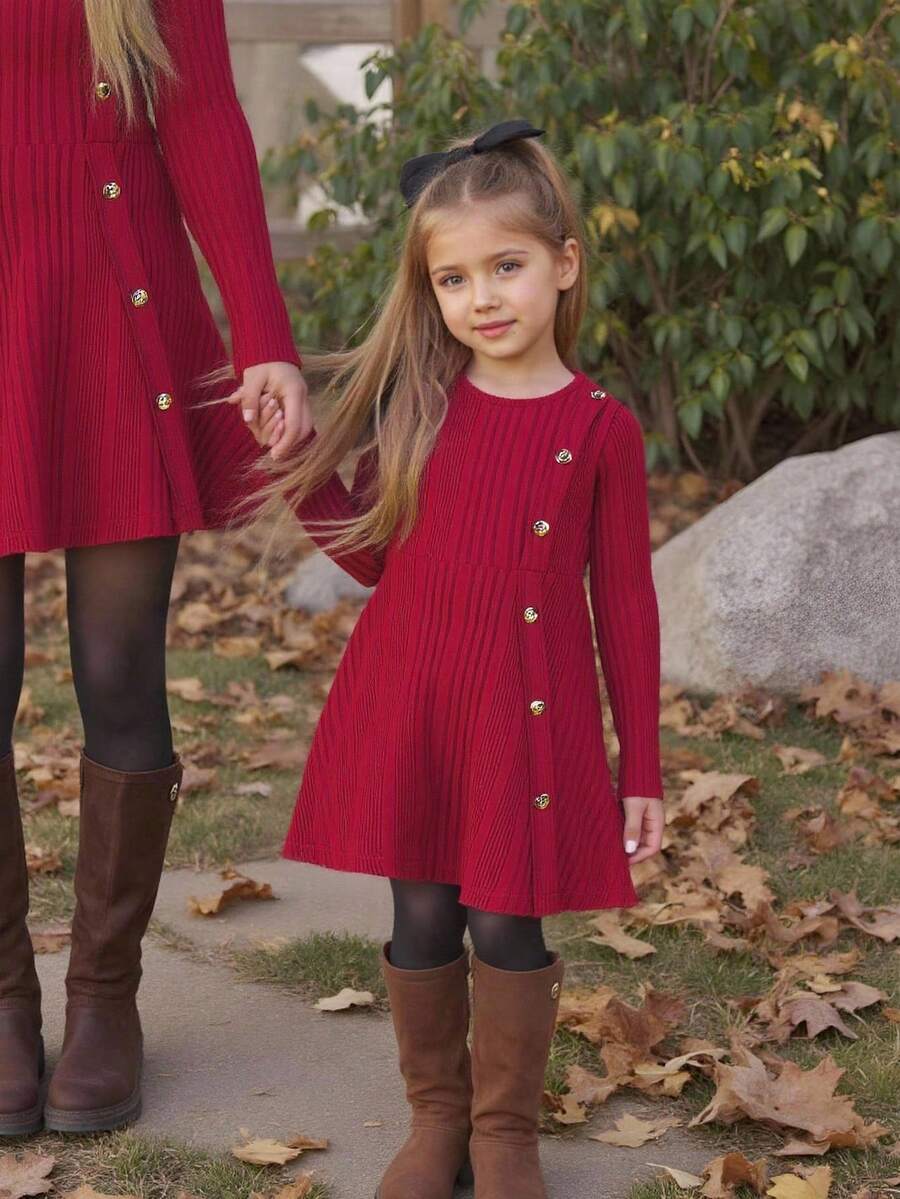 Emery Rose Kids Emery Rose Kids 小女孩/双胞胎女孩优雅休闲圆领套头衫开叉设计中长连衣裙，适合上学、日常休闲装、秋冬小女孩生日女孩妈妈和我搭配、万圣节、婴儿装、小女孩连衣裙、返校秋季女孩海军蓝连衣裙小女孩连衣裙女孩长袖连衣裙女孩纽扣连衣裙小女孩连衣裙女孩红色纽扣连衣裙圣诞节。