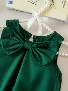 Elladie kids Váy lưới xếp nếp không tay trang trí nơ thanh lịch cho bé gái, Xuân/Hè - màu xanh lá - Xem 6