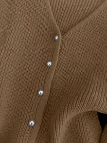 Qadelle Áo khoác cardigan dài tay thanh lịch cổ chữ V cài nút phía trước cho nữ - Màu Khaki - Xem 5