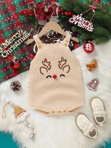 SHEIN Vintaside Kids Macacão Suéter com Suspensório Bordado de Abóbora de Halloween, Bodysuit com Entreperna Triangular, Conjunto de Roupa de Ambiente para Bebês e Crianças Pequenas