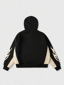 ROMWE MEN Street Life Sudadera con capucha holgada de color block y parches para hombre, informal, otoño - Negro - Ver 2