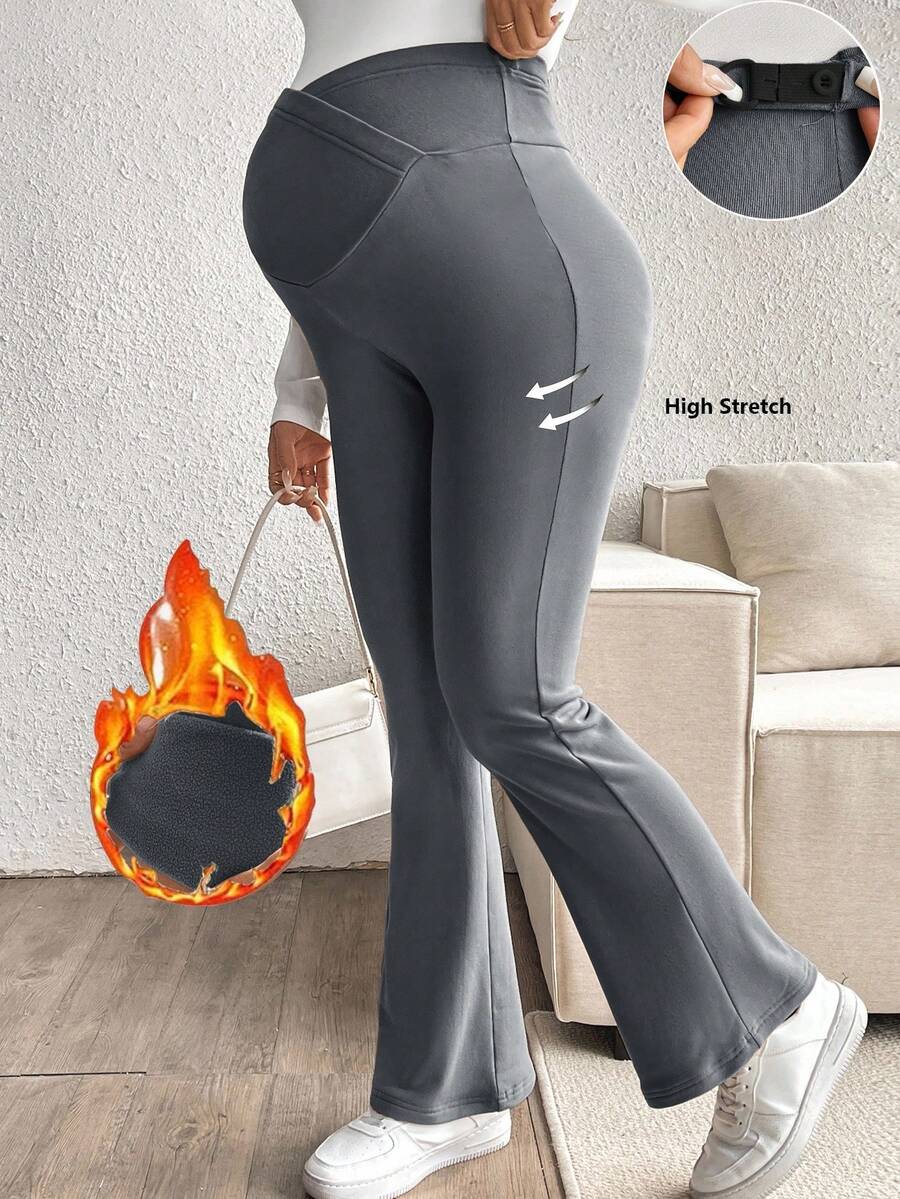 SHEIN Maternity Casual Solid Color Flare Pants, Autumn/Winter