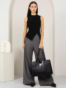 House of One Black Mock Neck Ruched Drape Sleeveless Top Women Elegant Casual Old Money Fall Clothes Top Fall Outfits Business Professional Women Business Casual Woman