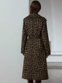 Aveloria Modichic Abrigo largo con cinturón y estampado de leopardo para mujer, otoño/invierno - Marrón - Ver 2