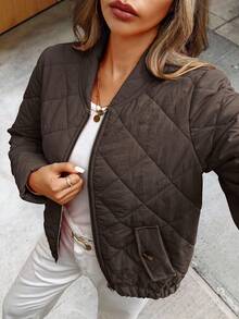 EMERY ROSE Women's Casual Solid Color Jacket, Versatile For Autumn/Winter - Coffee Brown - View 3