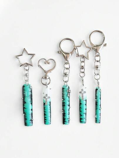 Anime 3pcs Cute Cat Ear, Heart, Star Shaped Keychains; Y2K Lolita Acrylic Black & Red Contrast Bag Charms; Original Design Star, Cross, Bow Backpack Clips, Versatile High-End Accessories