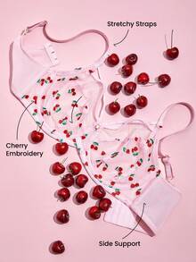 LUVLETTE Christmas Unlined Full Coverage Side Support Sheer  Pink  Mesh Minimizer Bra  Cherry Floral Sexy Lingerie