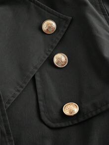 SHEIN MOD 女士短款休闲宽松外套，配腰带，秋季外套，秋装，适合度假、返校季、秋冬穿着，舒适百搭。 - 黑色 - 查看 4