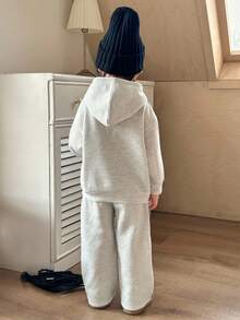 SHEIN 2pcs Kids Boys Casual Letter Print Hooded Loose Sweatshirt And Straight Loose Sweatpants Tracksuit Set, Comfortable For School, Garden, Beach, Birthday, Spring, Summer, Fall, Winter - Multicolor - View 2