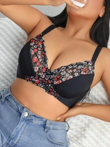 1pc Plus Size Lace Padded Underwire Bra, Romantic Women's Lingerie, Lift - Multicolor - View 5