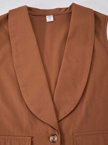 3pcs Casual Sleeveless Blazer Set (Including Long Sleeve Top And Pants) For Teen Girl Suitable For Daily Casual And Commuting Wear - Brown - View 6