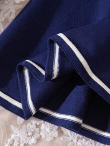 Young Girl' Fashion French Bow Navy Blue Knitted Sweater Dress, Autumn/Winter - Royal Blue - View 8