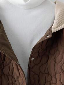 Linhara Plus Size Women Long Sleeve Single-Breasted Drawstring Hooded Casual Winter Jacket - Coffee Brown - View 5