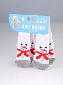 PETSIN 1款宠物卡通袜子，圣诞袜（圣诞老人、驯鹿、雪人图案），防滑爪套，防滑防污，圣诞宠物用品 - 彩色 - 查看 10