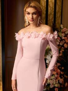 MOTF Soiréza VÁY CẮT VAI APPLIQUES BIAS - Hồng - Xem 2