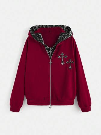 Goth Kreuz & Leoparden Muster 2 in 1 Sweatshirt