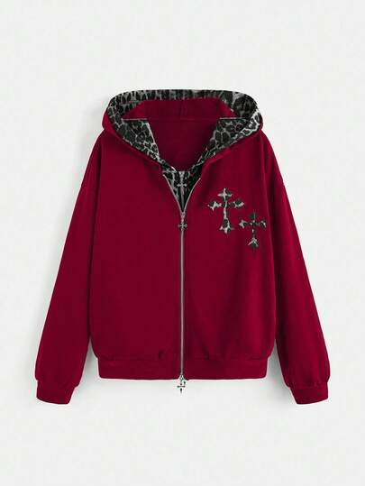 Goth Sweat-shirt 2 en 1 avec imprimé croix et imprimé léopard