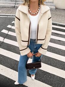 Serisse Women's Regular Fit Faux Suede Fleece Jacket, Suitable For Autumn/Winter Casual