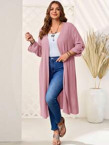 EMERY ROSE Plus Size Casual Solid Color Long Jacket/Winter - Pink - View 1