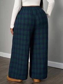 SHEIN PETITE CURVE Plus Size Plaid Casual Loose Wide Leg Drawstring Pants Plaid Pants Plaid Set Checkered Pants Lounge Pants Women Wide Leg Pants