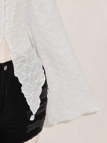 SHEIN ICON ICON PLUS Lettuce Trim Asymmetrical Hem Sheer Top Without Bra Plus Size Blouses-1891,Y2k - White - View 7