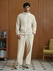 TOKVUE Men Outerwear Co-Ords Men Co Ord Set Cream Outfit Men Men Cream Lounge Set Men 2 Pieces Set Two Pieces Men, Fall/Winter Clothes - Khaki - View 3