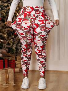 SHEIN PETITE CURVE 大码女式高腰交叉设计喇叭紧身裤，适合秋冬季 - 黑色 - 查看 3