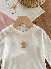 2pcs Baby Girl Cute Casual Versatile Floral Print Knit Long Sleeve Top Set Fall Winter