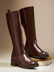 SHUZIA Women's Knee High Comfortable Chunky Lug Sole Riding Boots