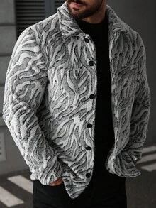 Manfinity LEGND 男士斑马纹长袖单排扣口袋羊毛夹克，秋冬 - 彩色 - 查看 1