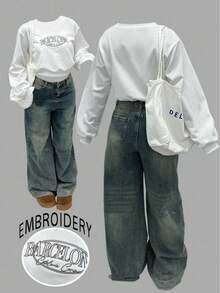 Rovax 女式短款圆领长袖运动衫 - 白色 - 查看 3